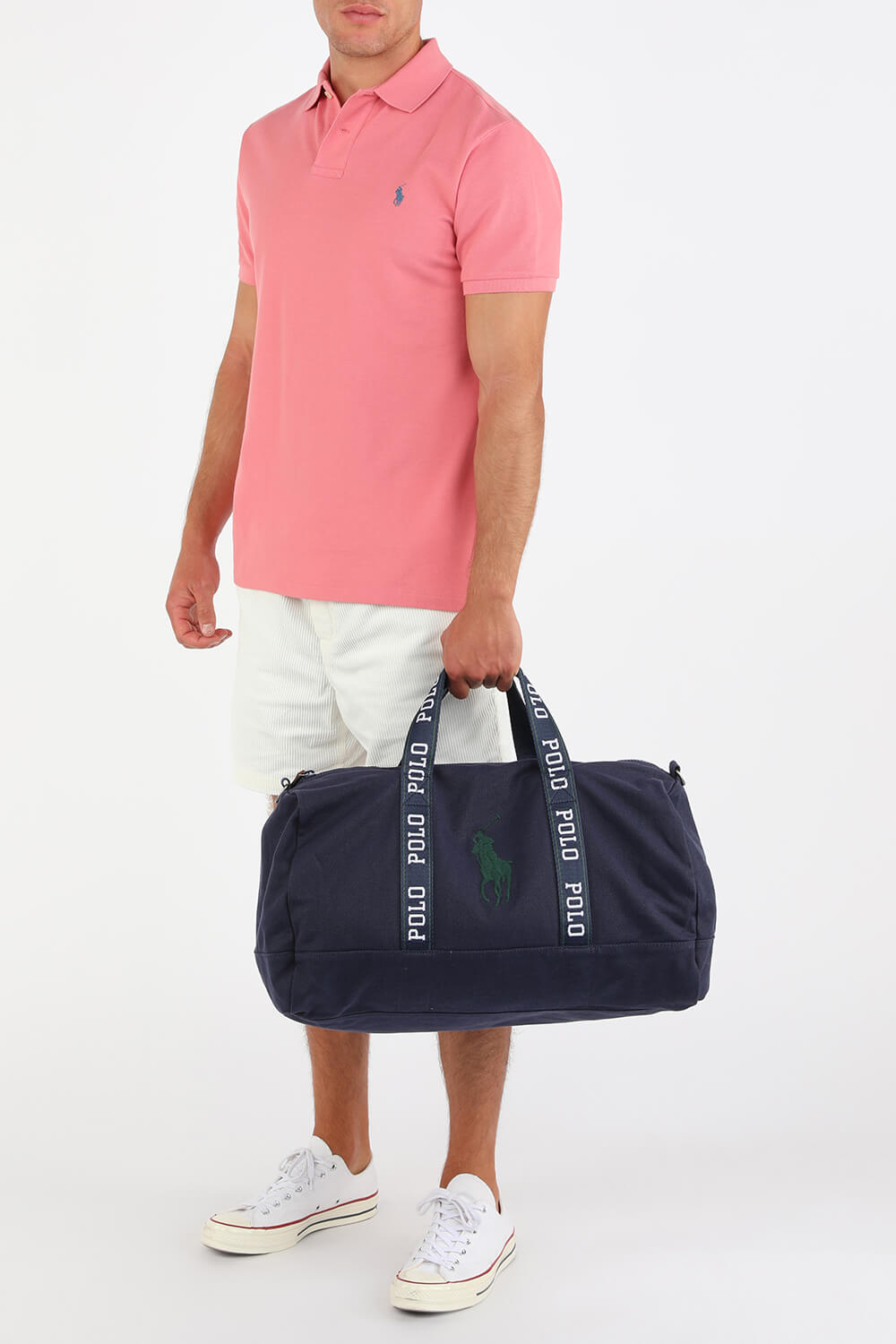 Knit Sleeve Cotton Polo Shirt in Pink